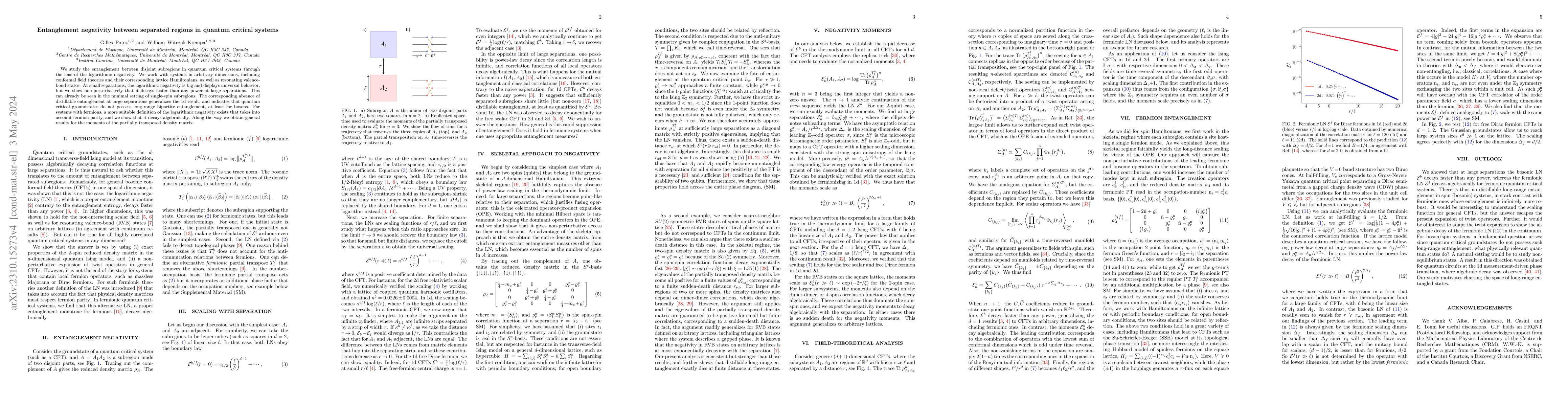 Thumbnail for Entanglement negativity between separated regions in quantum critical
  systems