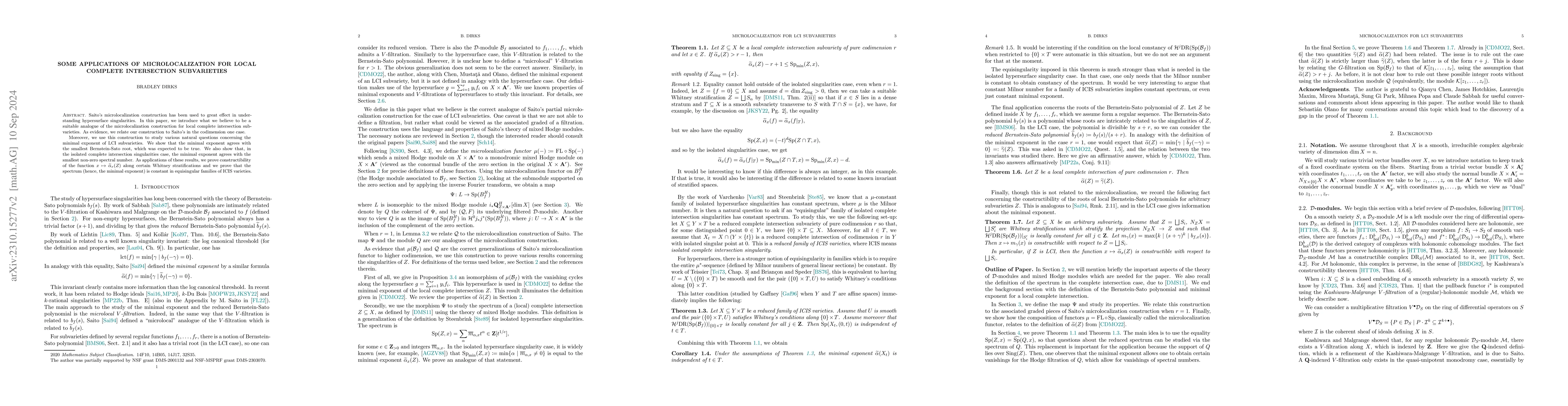 Thumbnail for Some applications of microlocalization for local complete intersection
  subvarieties