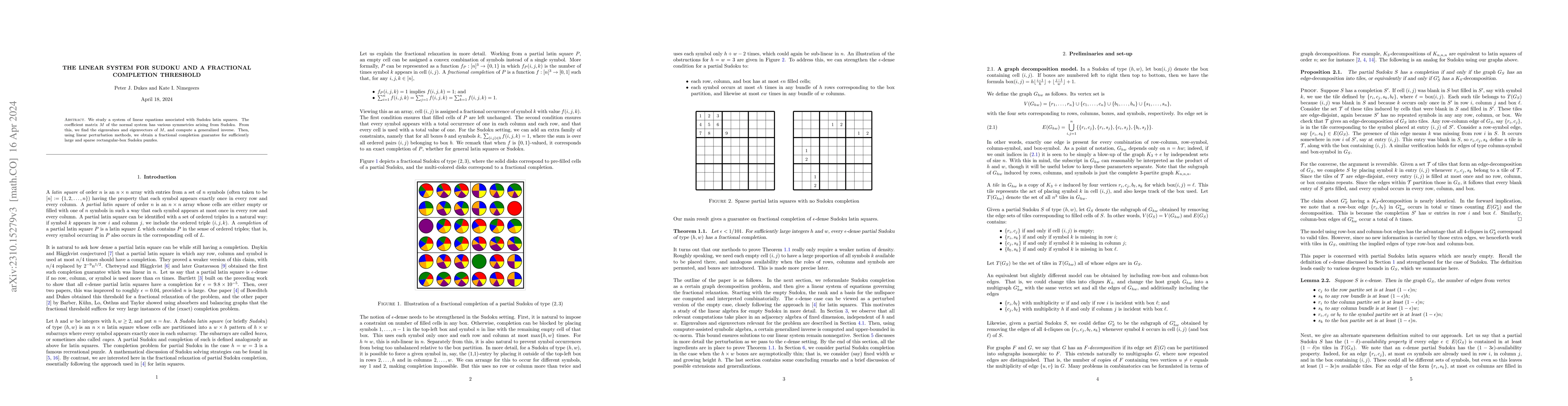 Thumbnail for The linear system for Sudoku and a fractional completion threshold