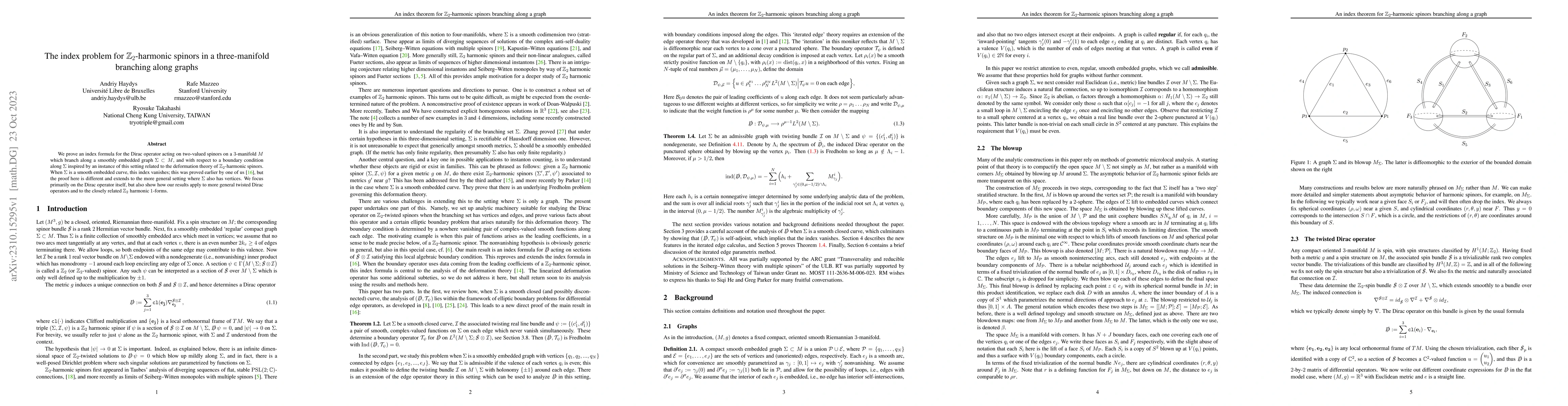 Thumbnail for An index theorem for Z/2-harmonic spinors branching along a graph