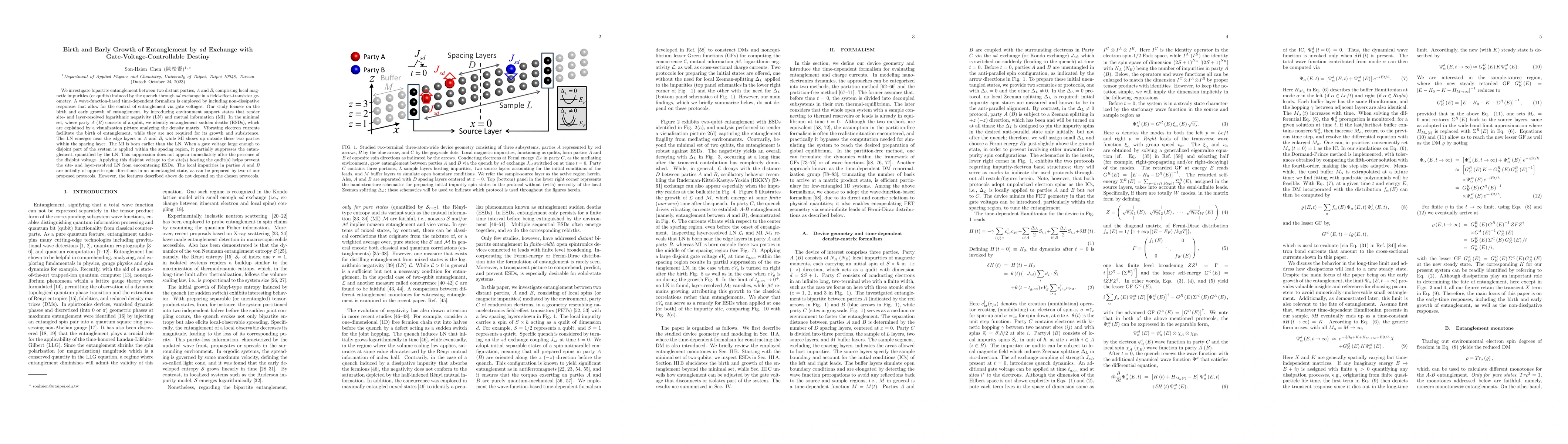 Thumbnail for Birth and Early Growth of Entanglement by sd Exchange with
  Gate-Voltage-Controllable Destiny