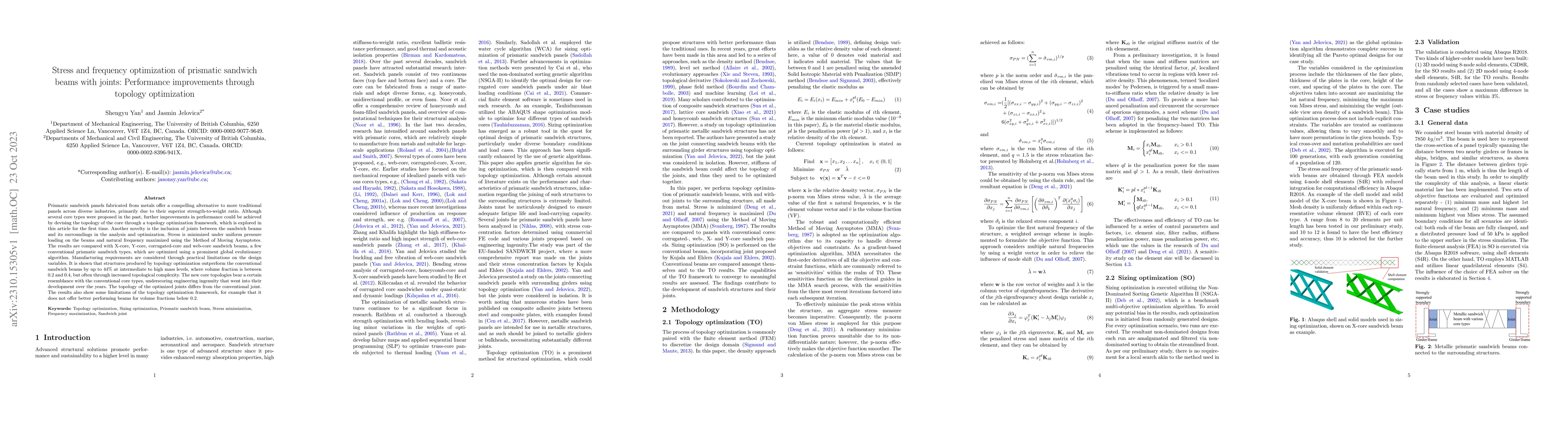 Thumbnail for Stress and frequency optimization of prismatic sandwich beams with
  joints: Performance improvements through topology optimization