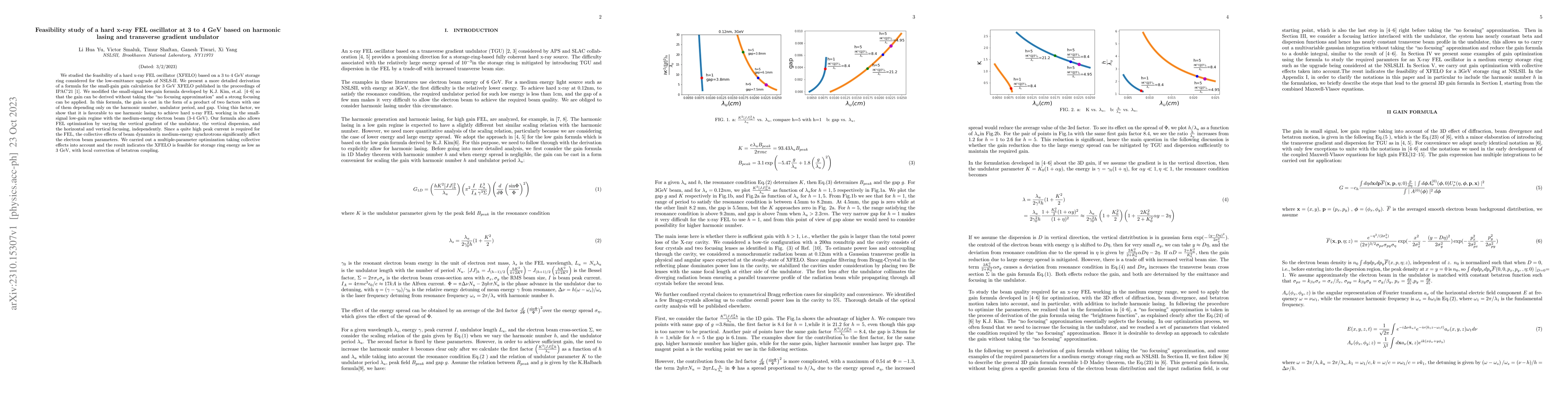 Thumbnail for Feasibility study of a hard x-ray FEL oscillator at 3 to 4 GeV based on
  harmonic lasing and transverse gradient undulator