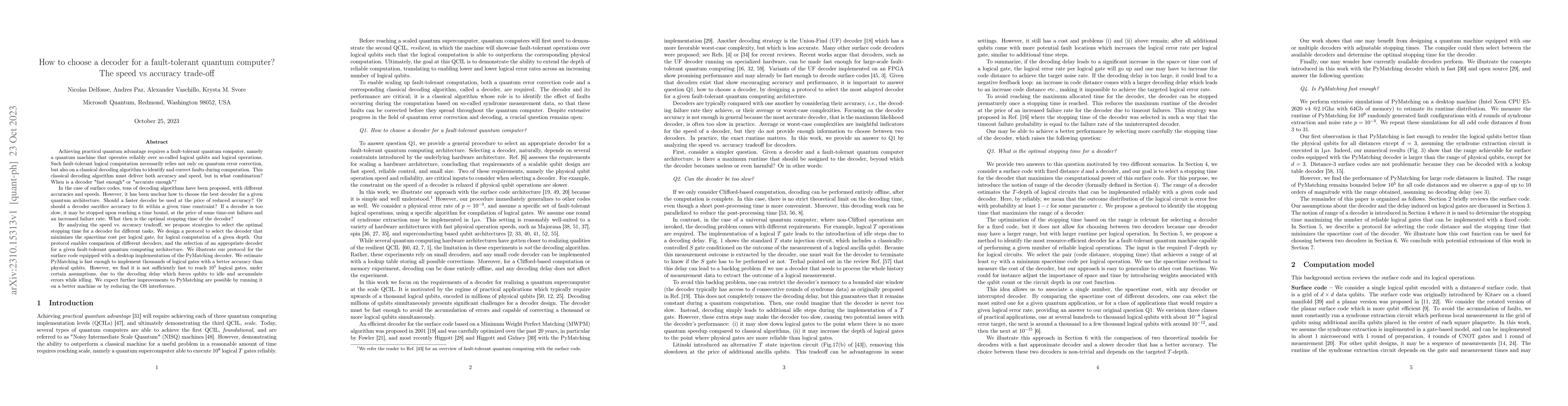 Thumbnail for How to choose a decoder for a fault-tolerant quantum computer? The speed
  vs accuracy trade-off