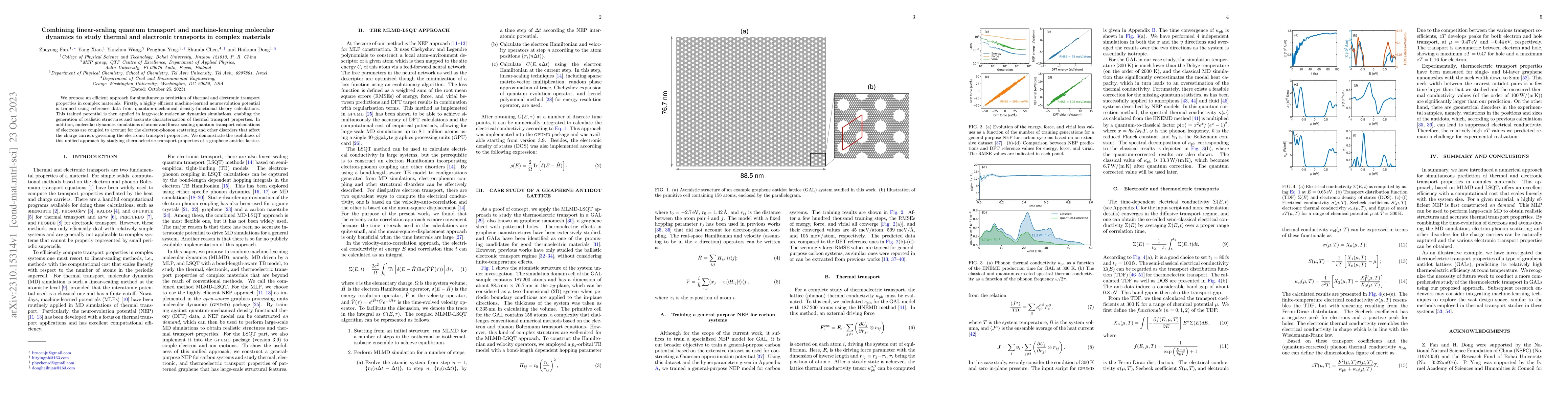 Thumbnail for Combining linear-scaling quantum transport and machine-learning
  molecular dynamics to study thermal and electronic transports in complex
  materials