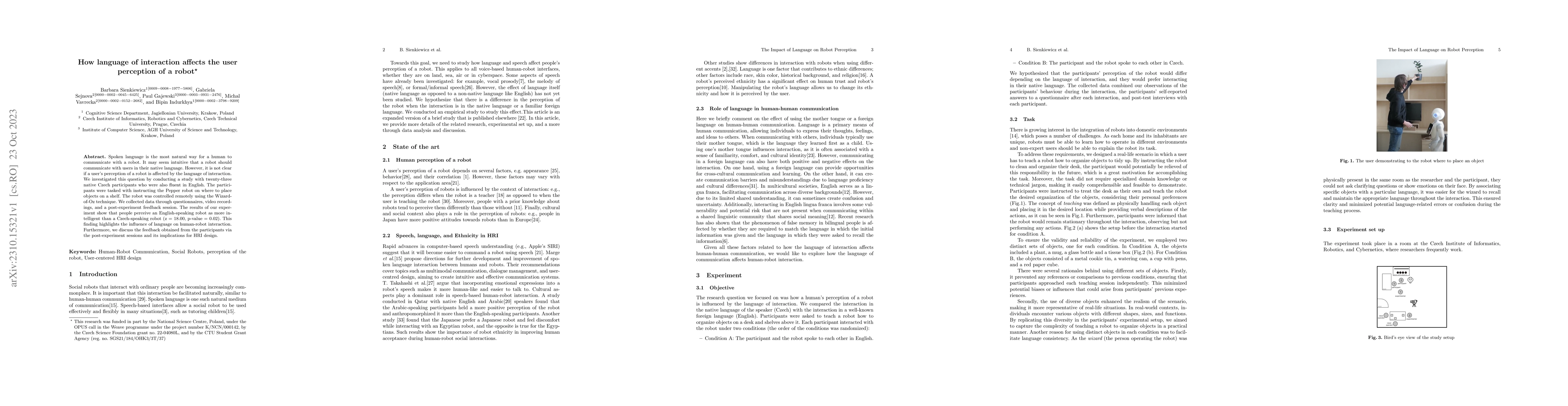 Thumbnail for How language of interaction affects the user perception of a robot