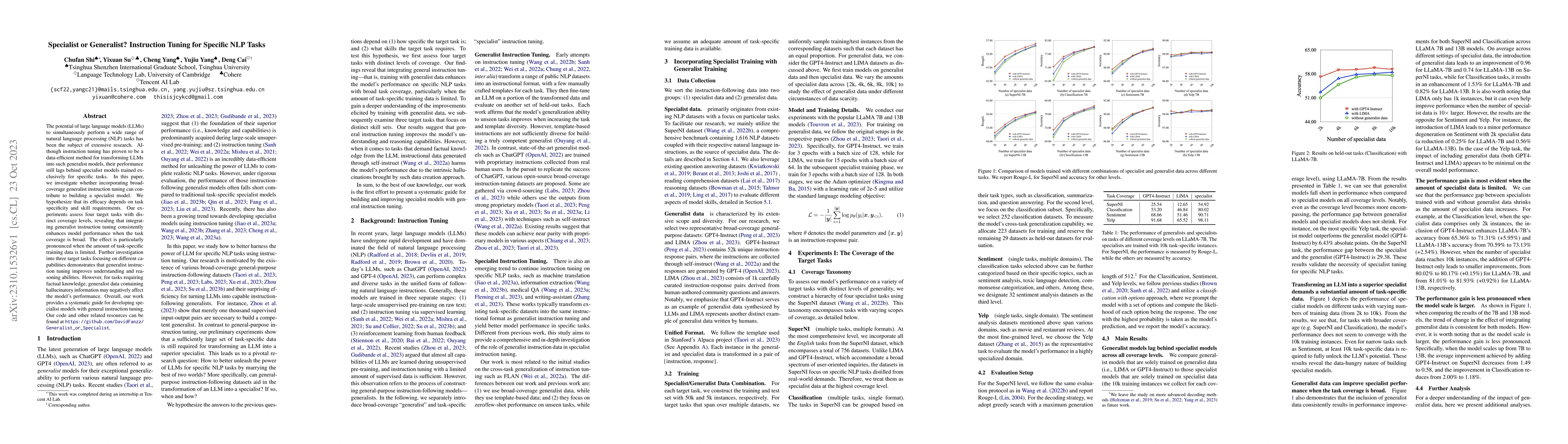 Thumbnail for Specialist or Generalist? Instruction Tuning for Specific NLP Tasks
