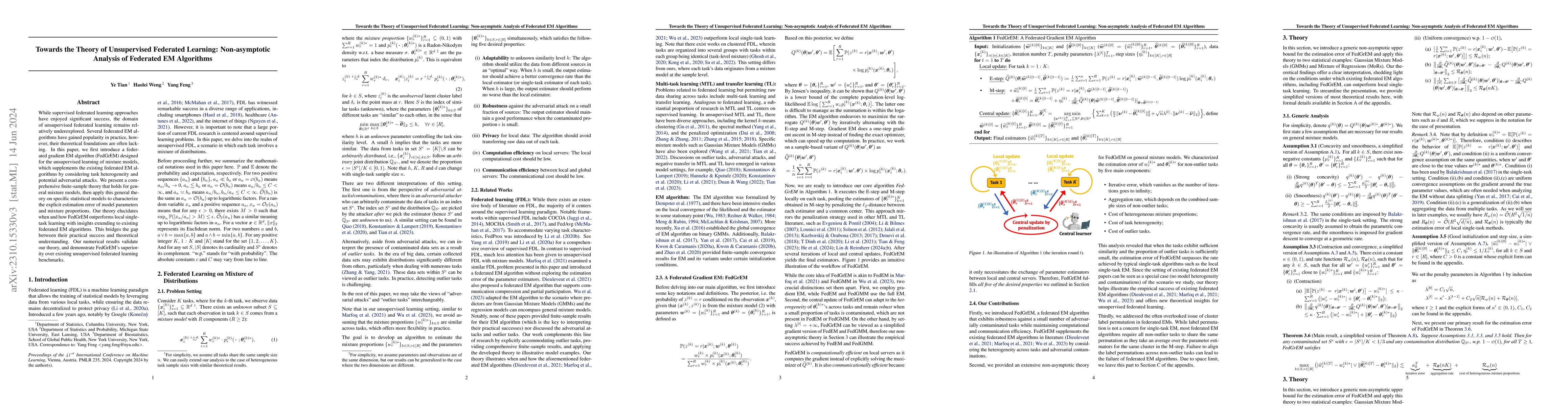 Thumbnail for Towards the Theory of Unsupervised Federated Learning: Non-asymptotic
  Analysis of Federated EM Algorithms