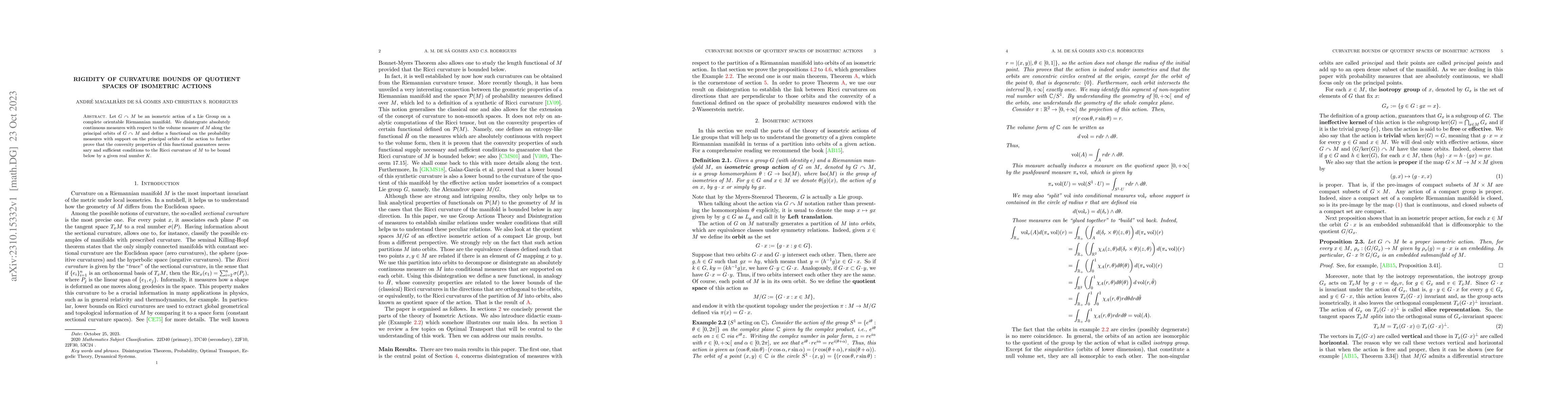 Thumbnail for Rigidity of Curvature Bounds of Quotient Spaces Of Isometric Actions
