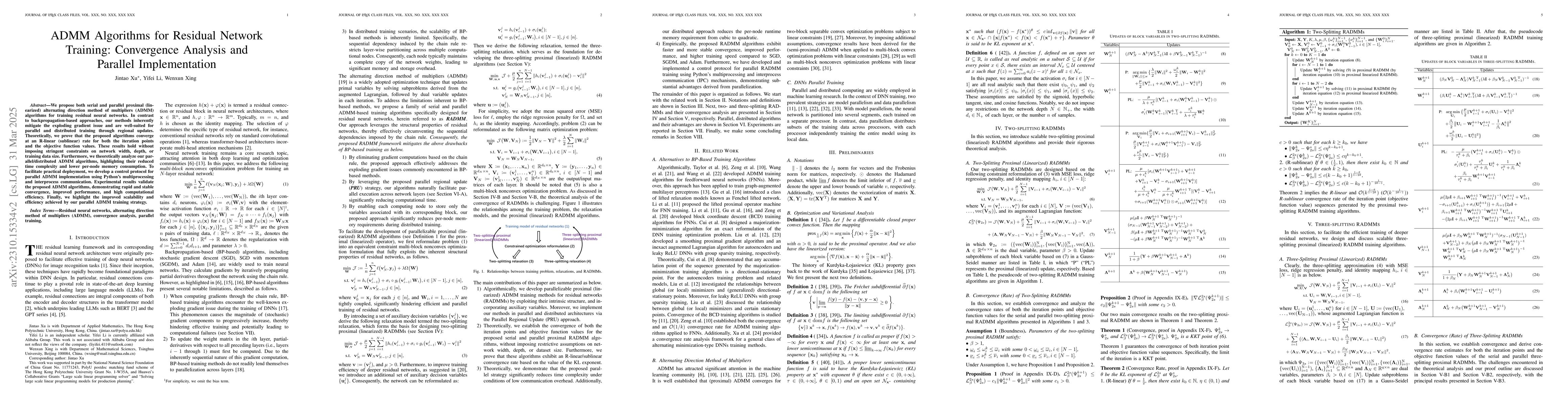 Thumbnail for ADMM Training Algorithms for Residual Networks: Convergence, Complexity
  and Parallel Training