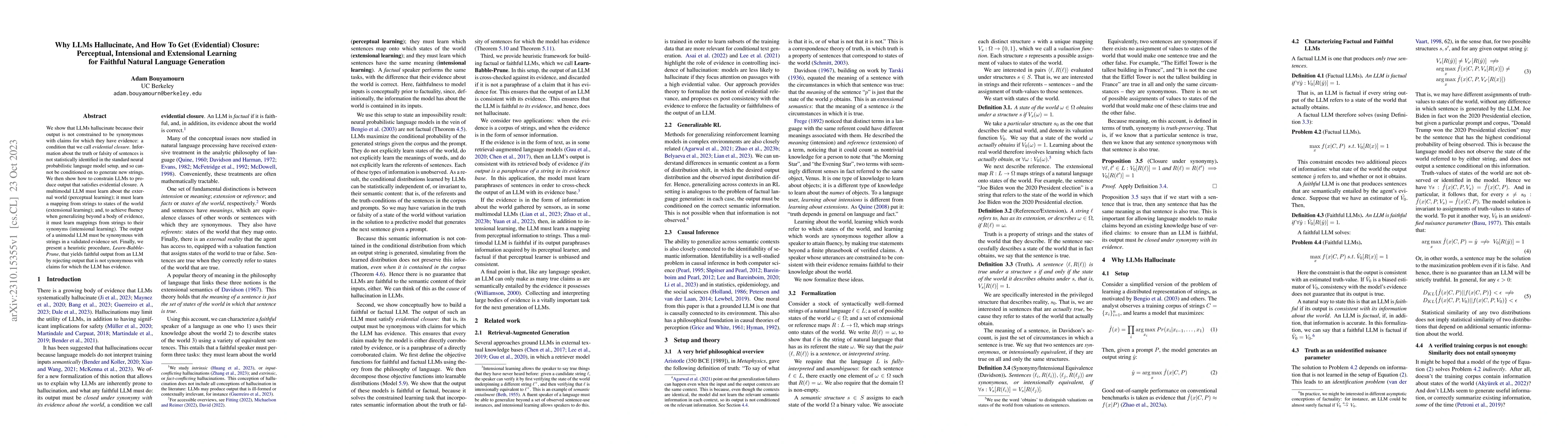Thumbnail for Why LLMs Hallucinate, and How to Get (Evidential) Closure: Perceptual,
  Intensional, and Extensional Learning for Faithful Natural Language
  Generation