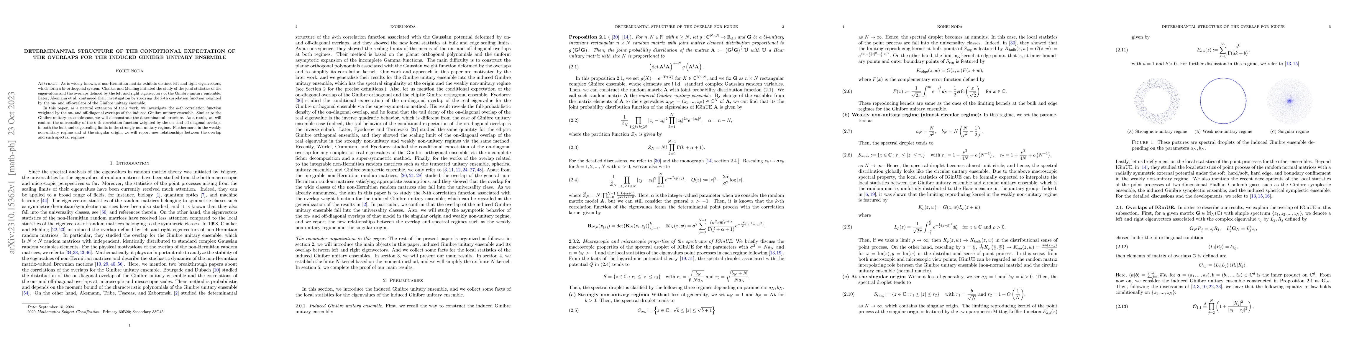 Thumbnail for Determinantal structure of the conditional expectation of the overlaps
  for the induced Ginibre unitary ensemble