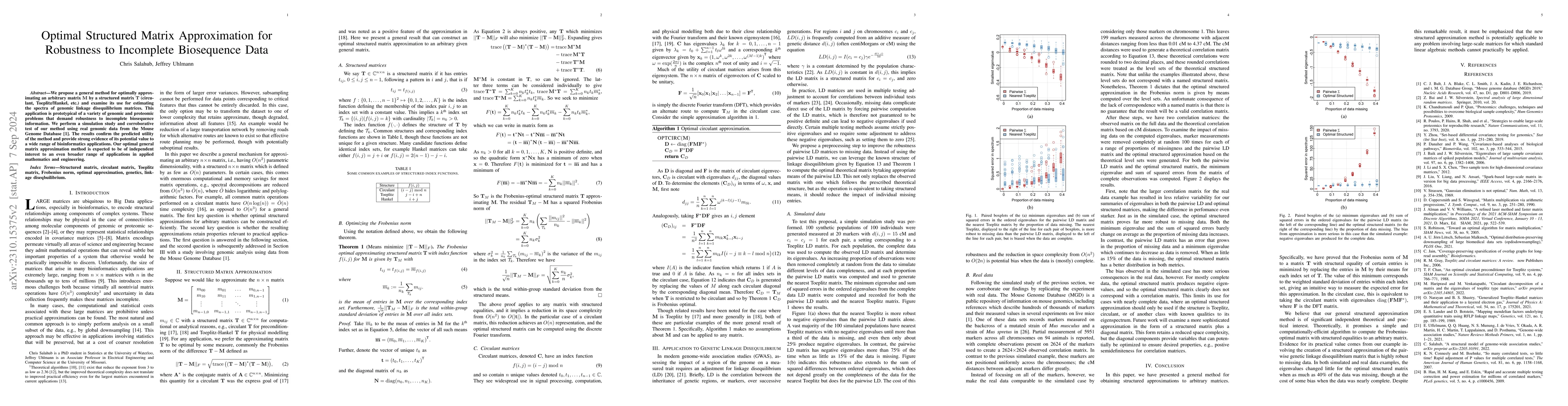 Thumbnail for Optimal Structured Matrix Approximation for Robustness to Incomplete
  Biosequence Data
