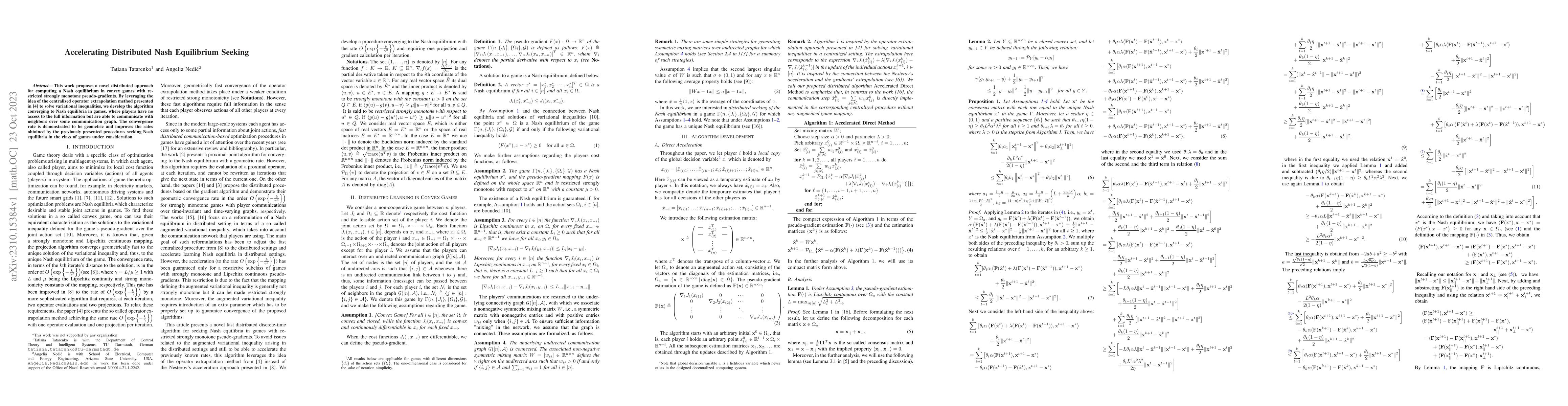 Thumbnail for Accelerating Distributed Nash Equilibrium Seeking