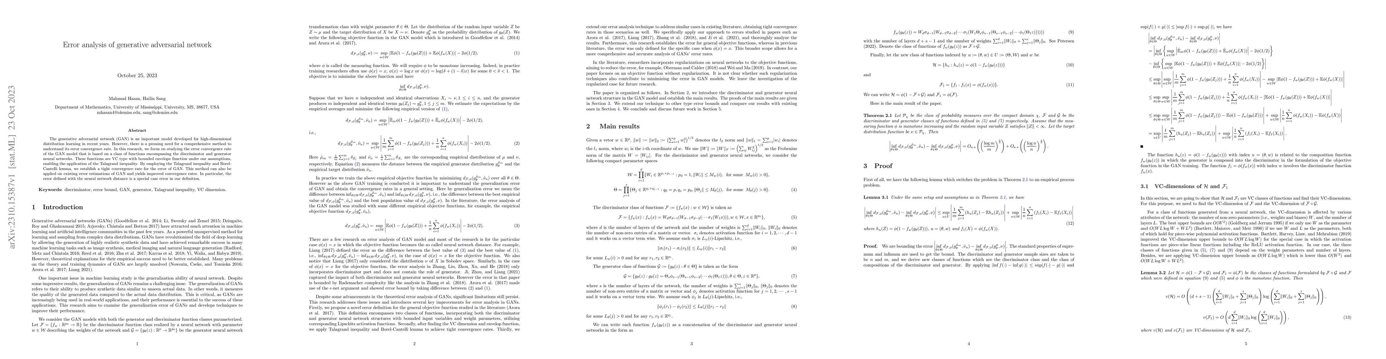 Thumbnail for Error analysis of generative adversarial network