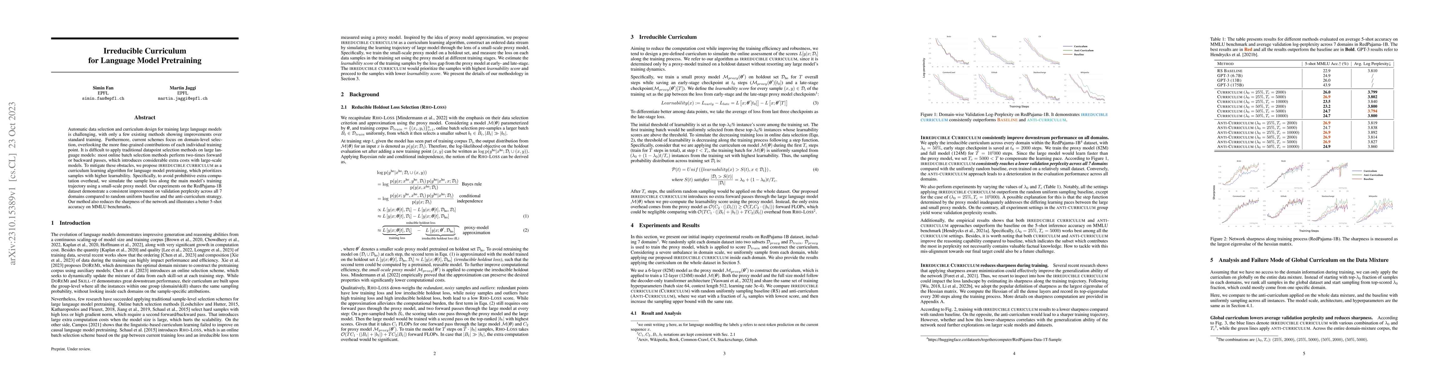 Thumbnail for Irreducible Curriculum for Language Model Pretraining