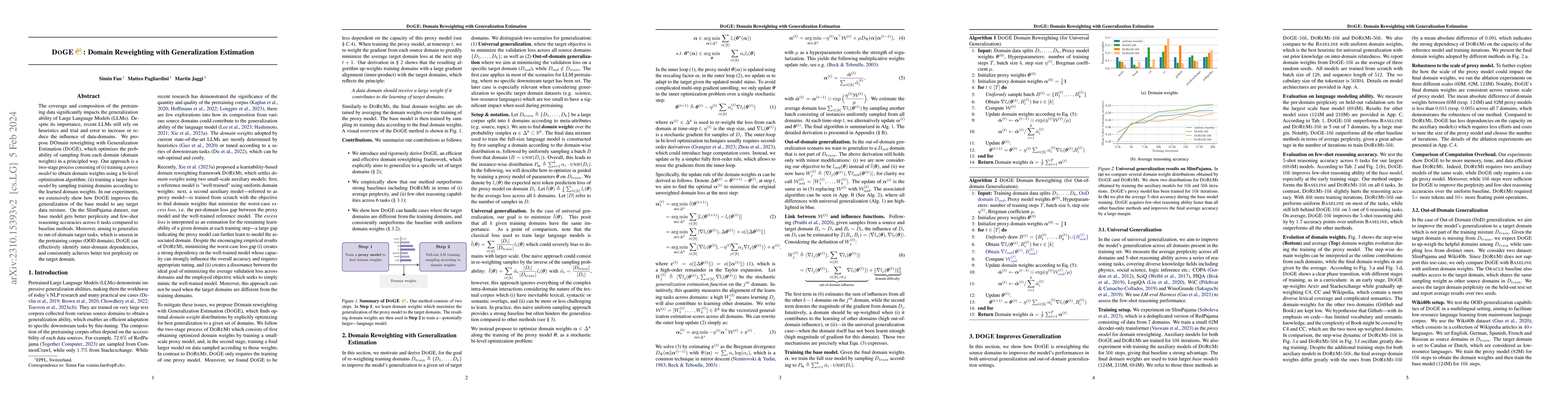 Thumbnail for DoGE: Domain Reweighting with Generalization Estimation