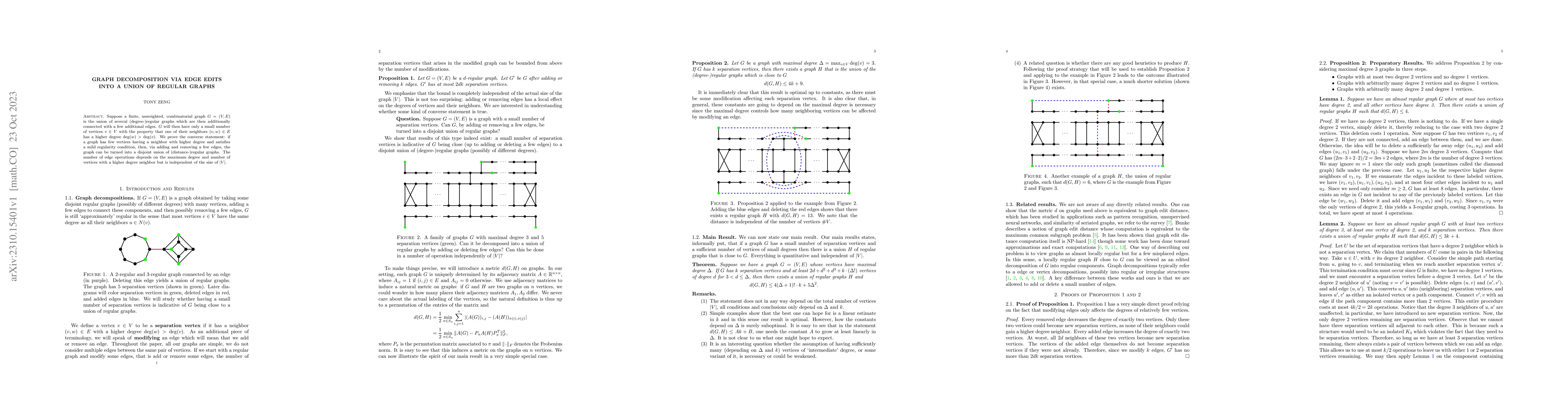 Thumbnail for Graph decomposition via edge edits into a union of regular graphs