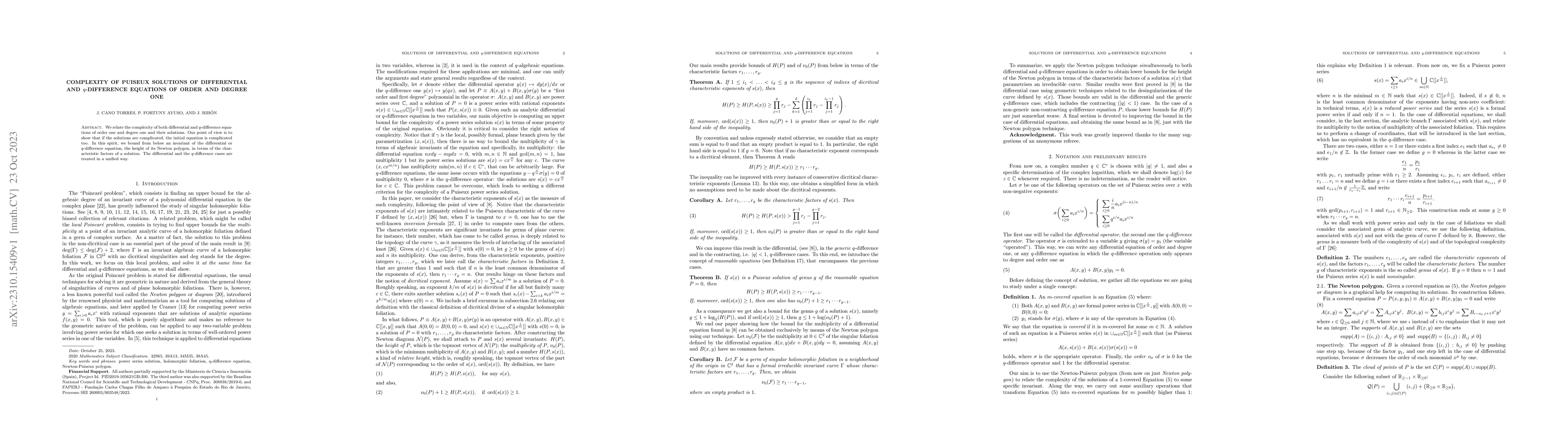 Thumbnail for Complexity of Puiseux solutions of differential and $q$-difference
  equations of order and degree one