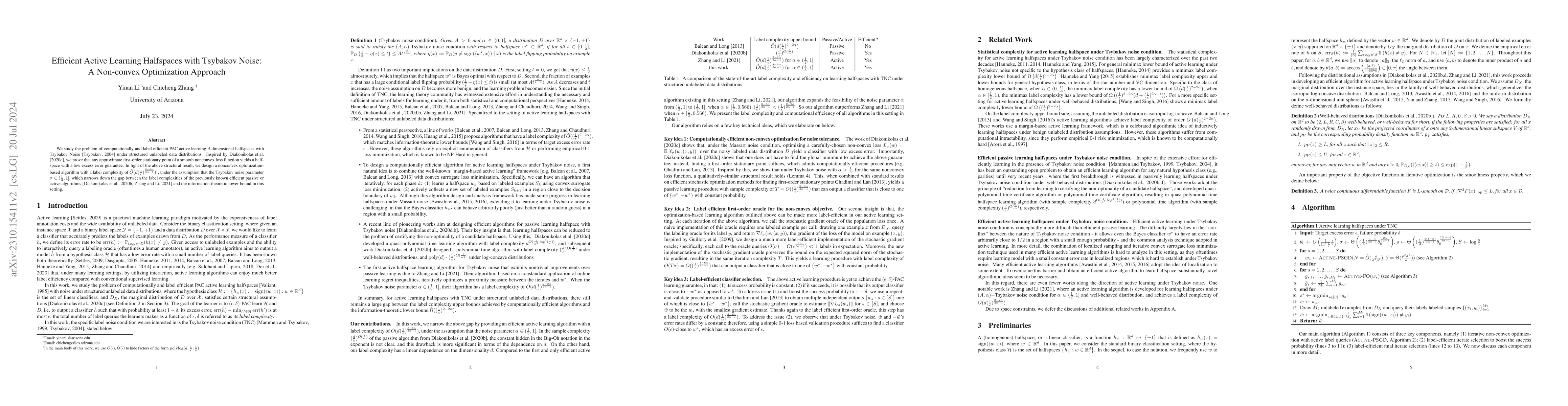 Thumbnail for Efficient Active Learning Halfspaces with Tsybakov Noise: A Non-convex
  Optimization Approach