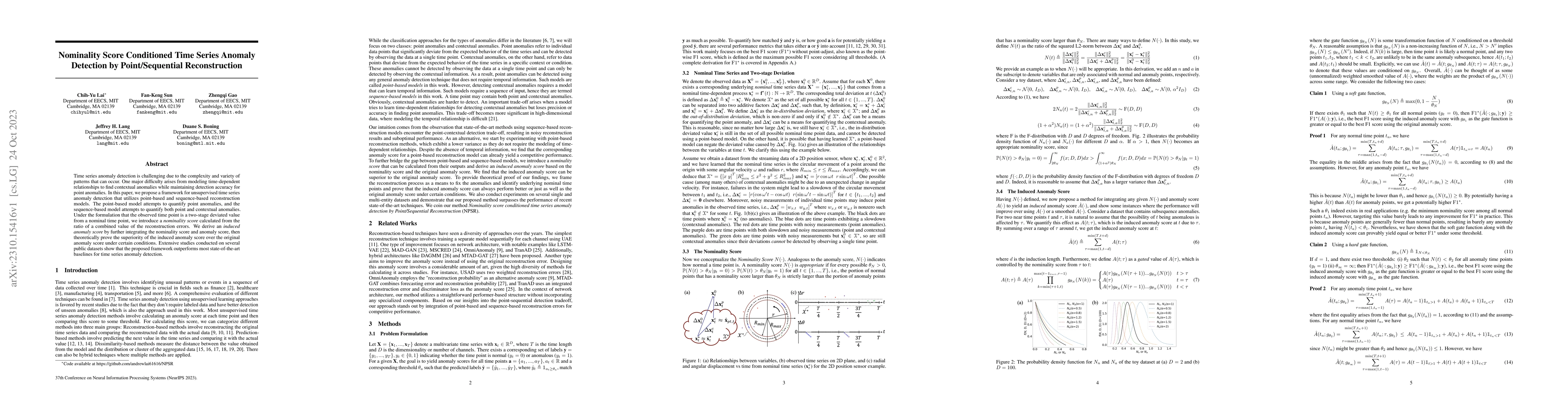 Thumbnail for Nominality Score Conditioned Time Series Anomaly Detection by
  Point/Sequential Reconstruction