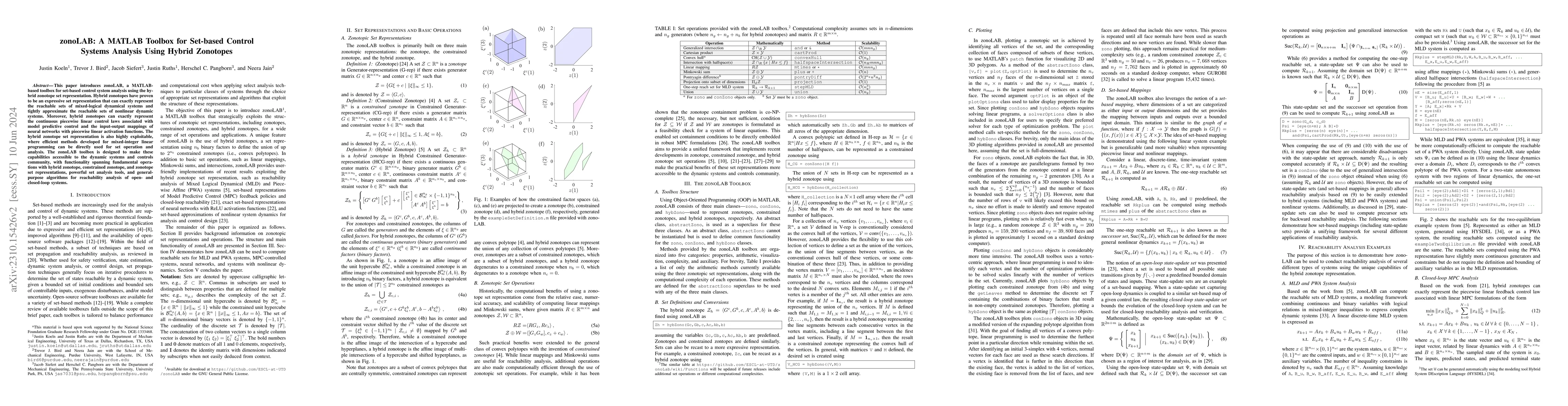Thumbnail for zonoLAB: A MATLAB toolbox for set-based control systems analysis using
  hybrid zonotopes