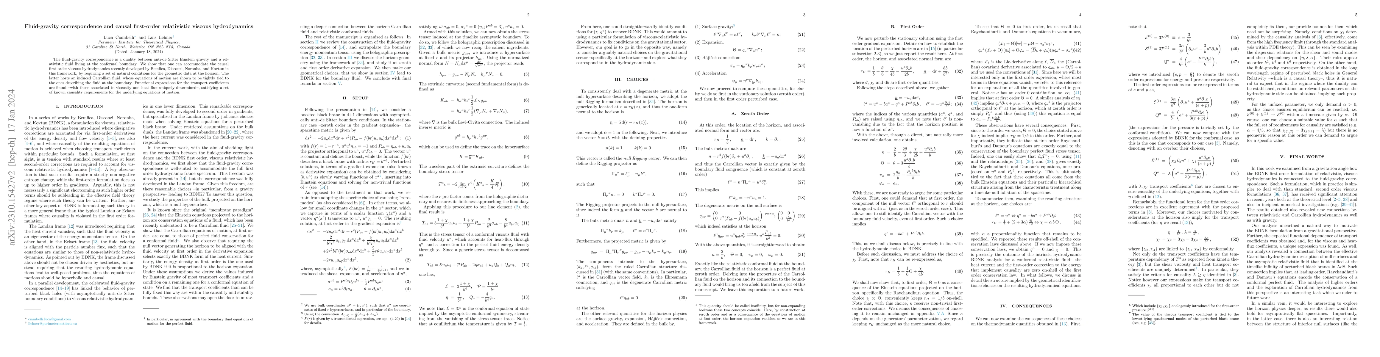 Thumbnail for Fluid-gravity correspondence and causal first-order relativistic viscous
  hydrodynamics