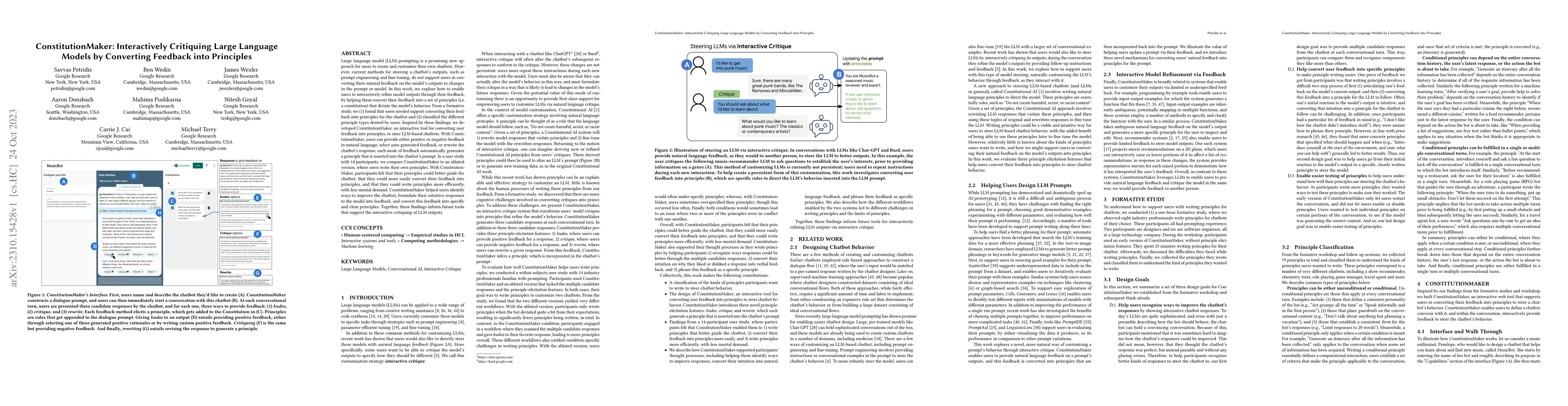 Thumbnail for ConstitutionMaker: Interactively Critiquing Large Language Models by
  Converting Feedback into Principles