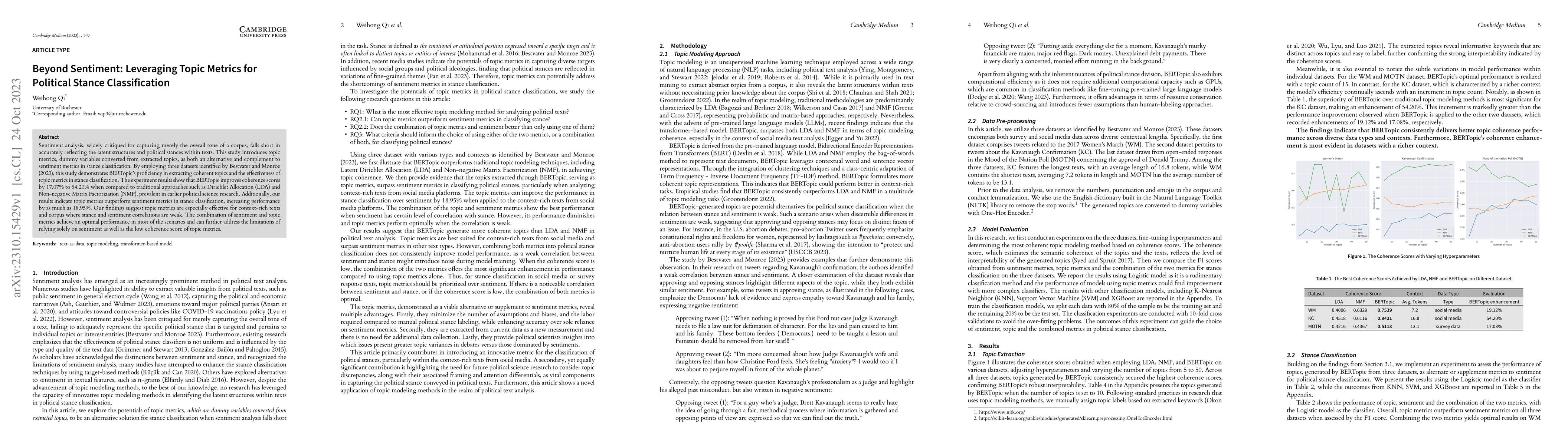 Thumbnail for Beyond Sentiment: Leveraging Topic Metrics for Political Stance
  Classification