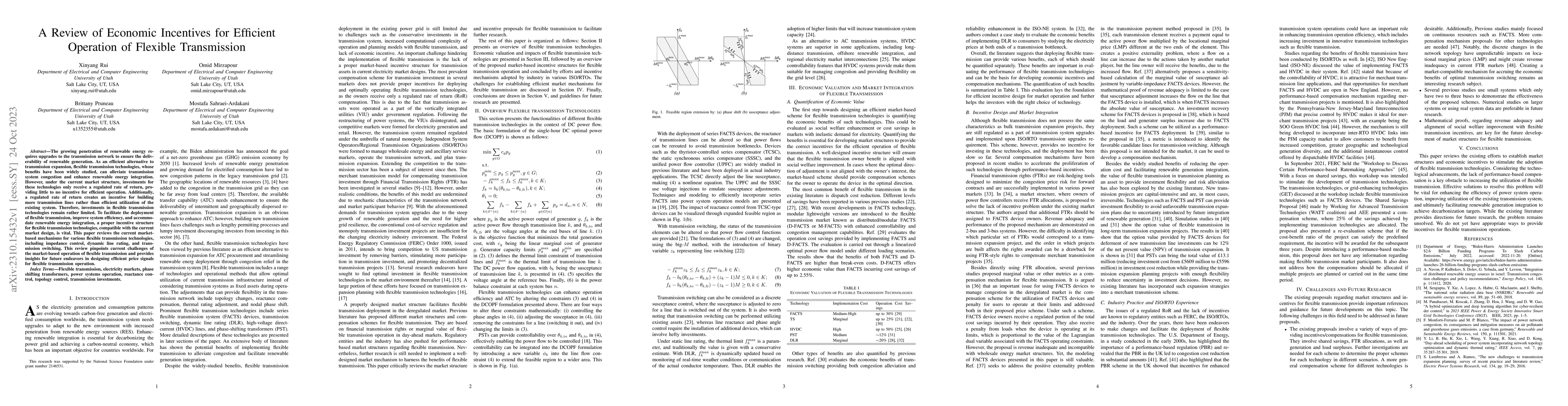 Thumbnail for A Review of Economic Incentives for Efficient Operation of Flexible
  Transmission