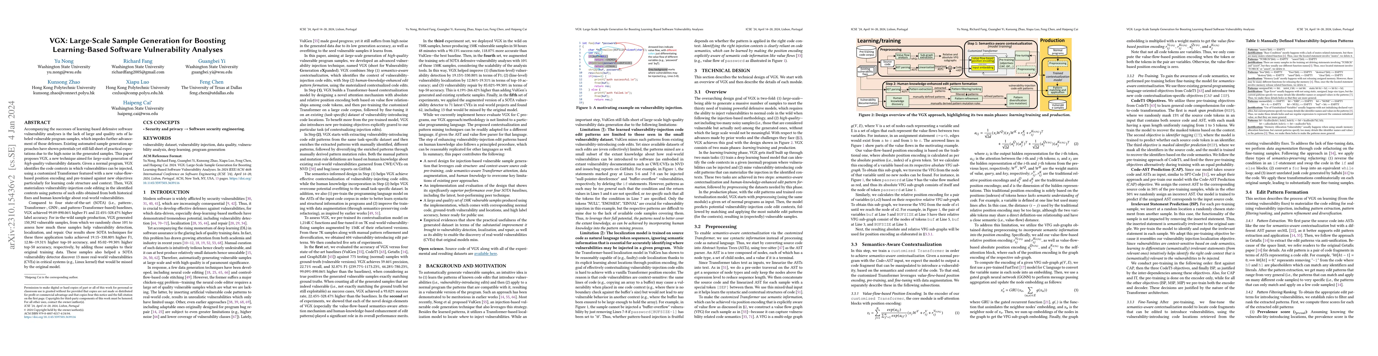 Thumbnail for VGX: Large-Scale Sample Generation for Boosting Learning-Based Software
  Vulnerability Analyses