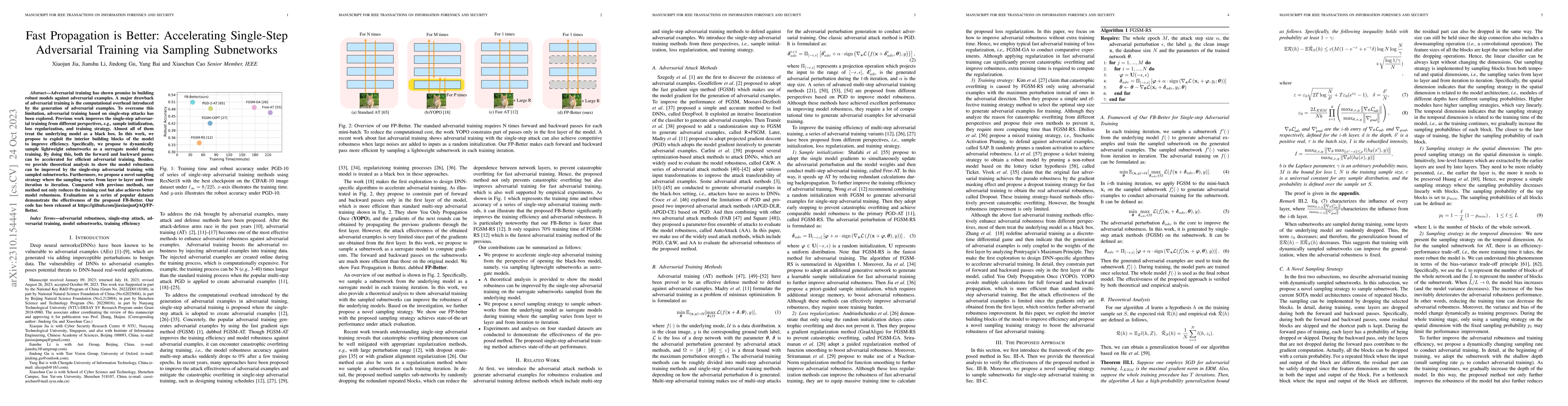 Thumbnail for Fast Propagation is Better: Accelerating Single-Step Adversarial
  Training via Sampling Subnetworks