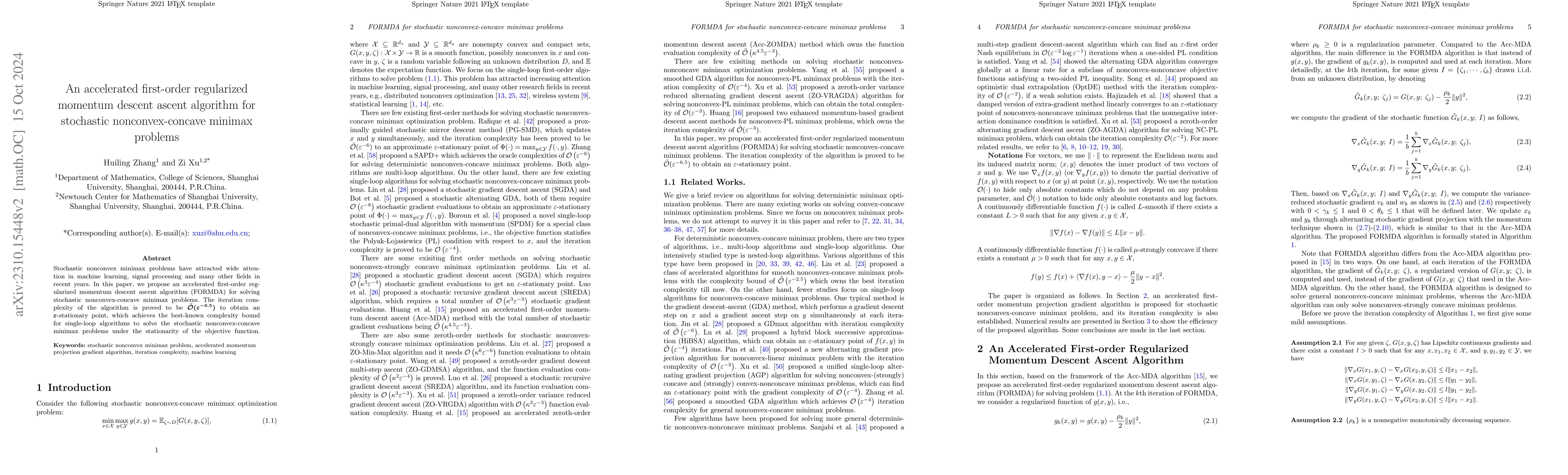 Thumbnail for An accelerated first-order regularized momentum descent ascent algorithm
  for stochastic nonconvex-concave minimax problems