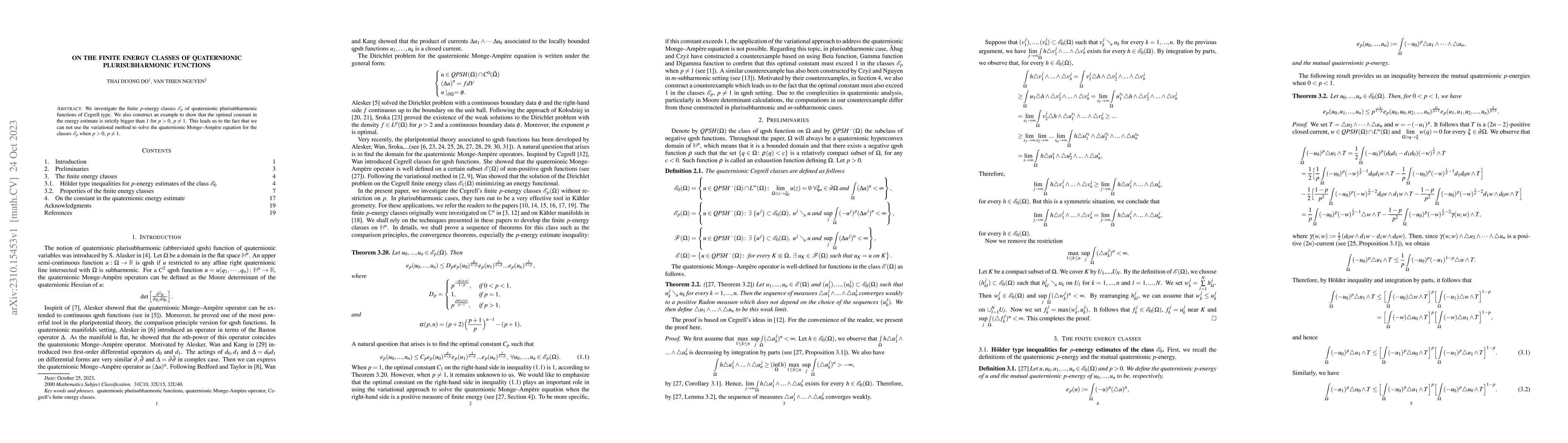 Thumbnail for On the finite energy classes of quaternionic plurisubharmonic functions