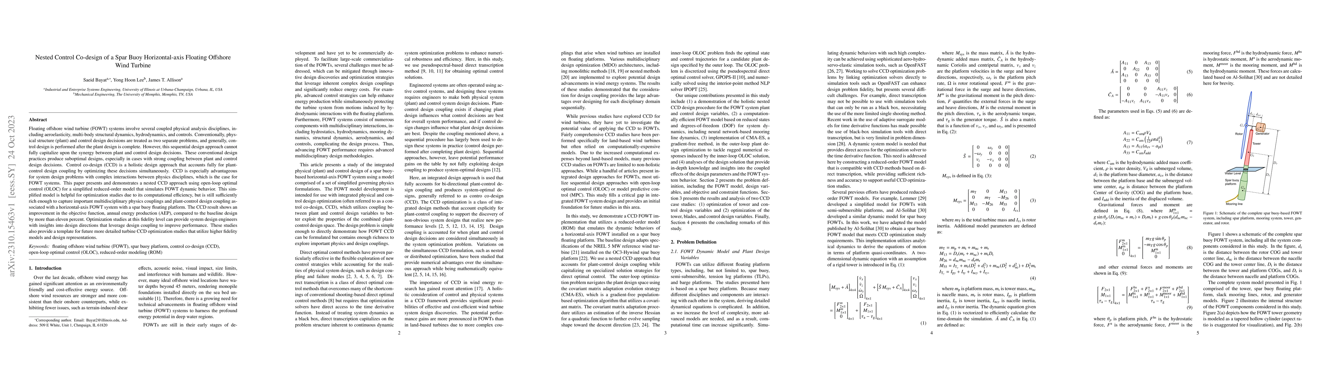 Thumbnail for Nested Control Co-design of a Spar Buoy Horizontal-axis Floating
  Offshore Wind Turbine