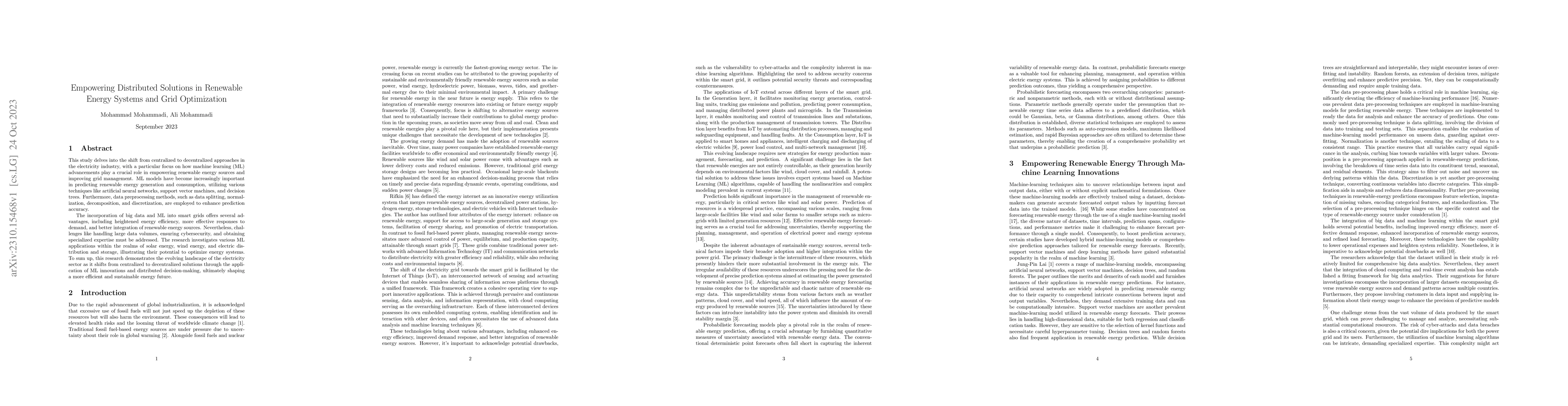Thumbnail for Empowering Distributed Solutions in Renewable Energy Systems and Grid
  Optimization