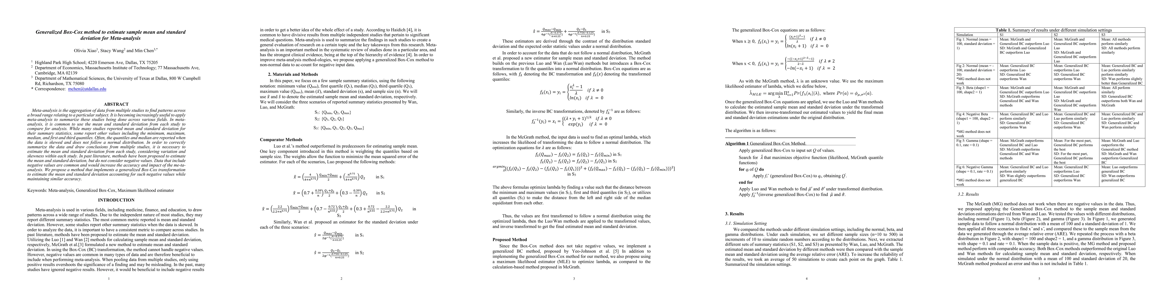 Thumbnail for Generalized Box-Cox method to estimate sample mean and standard
  deviation for Meta-analysis