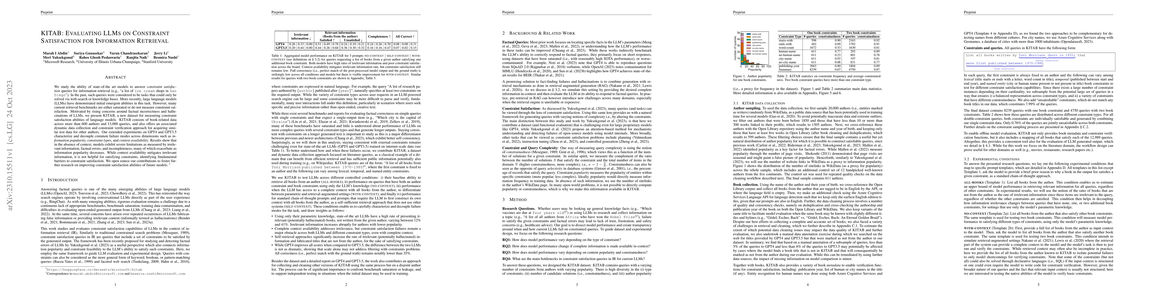 Thumbnail for KITAB: Evaluating LLMs on Constraint Satisfaction for Information
  Retrieval