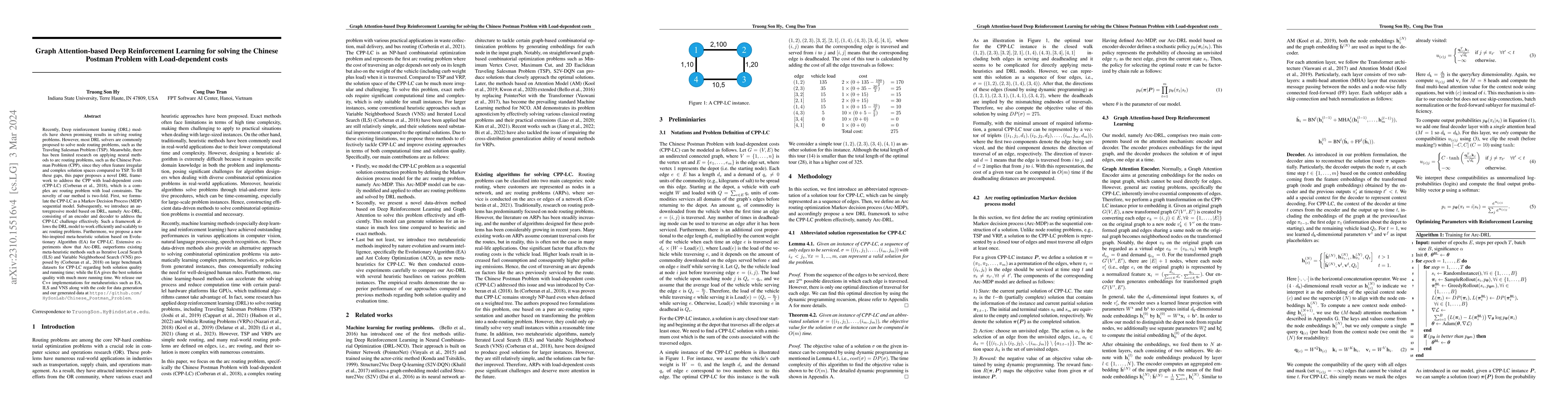 Thumbnail for Graph Attention-based Deep Reinforcement Learning for solving the
  Chinese Postman Problem with Load-dependent costs