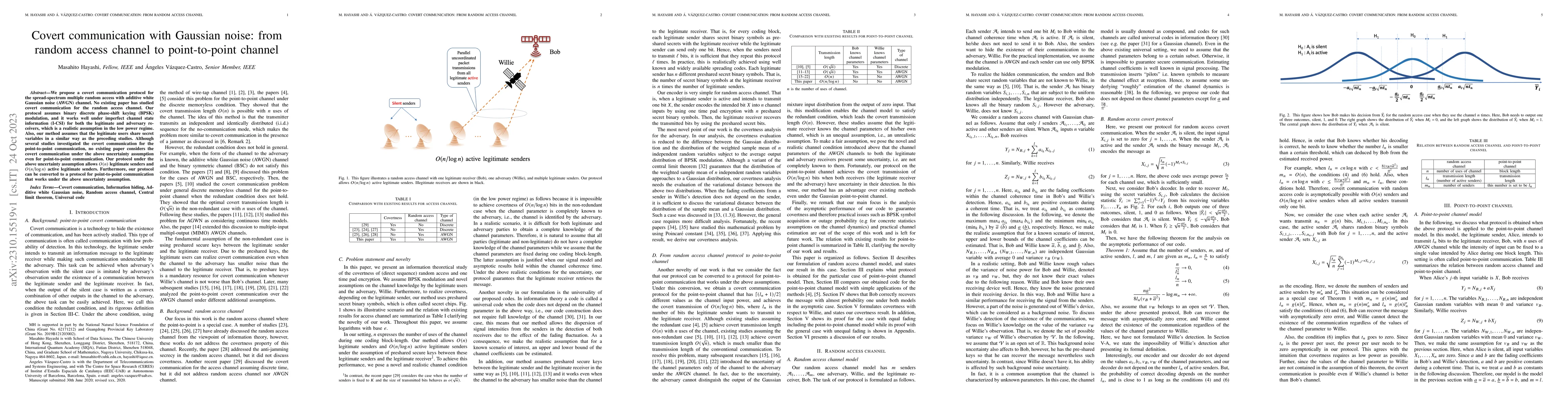 Thumbnail for Covert communication with Gaussian noise: from random access channel to
  point-to-point channel