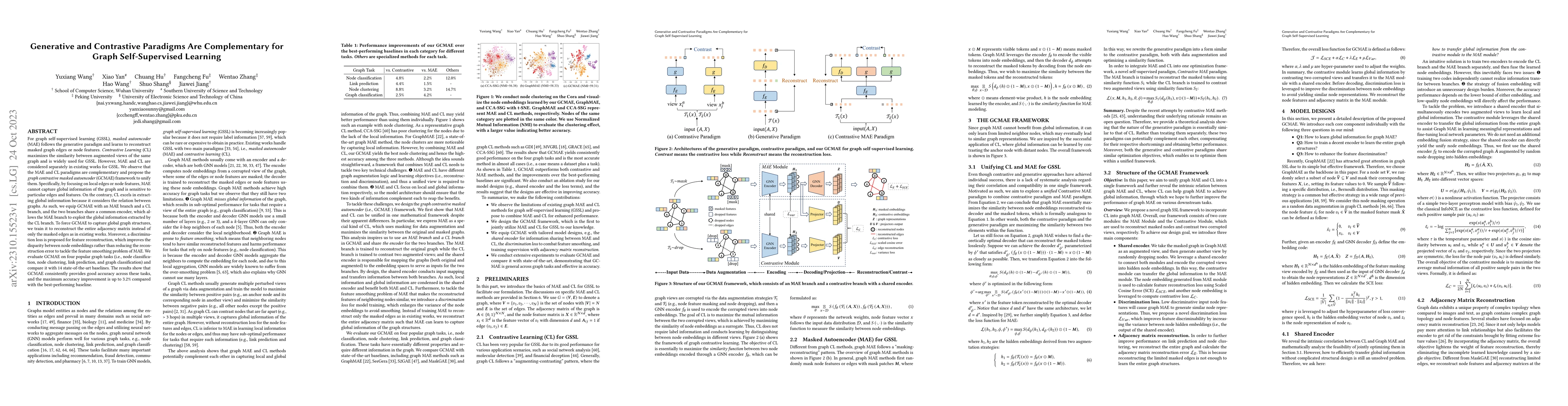 Thumbnail for Generative and Contrastive Paradigms Are Complementary for Graph
  Self-Supervised Learning
