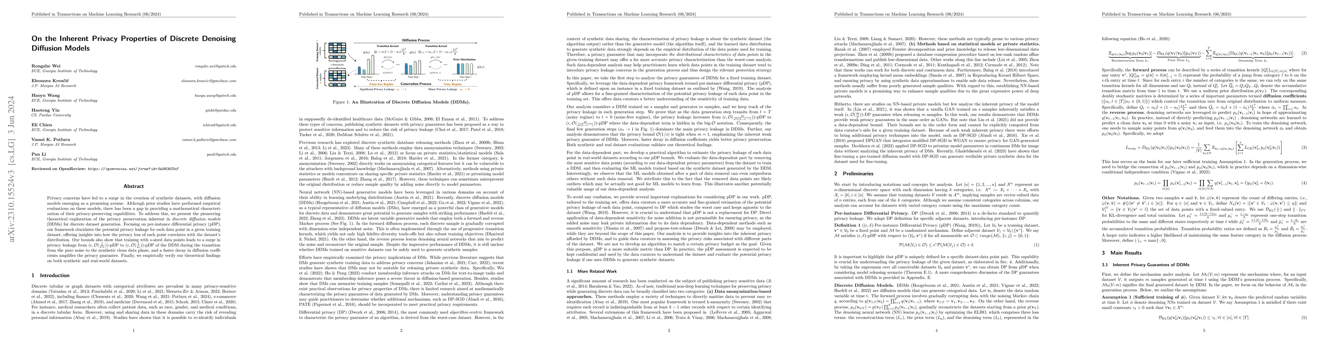 Thumbnail for On the Inherent Privacy Properties of Discrete Denoising Diffusion
  Models