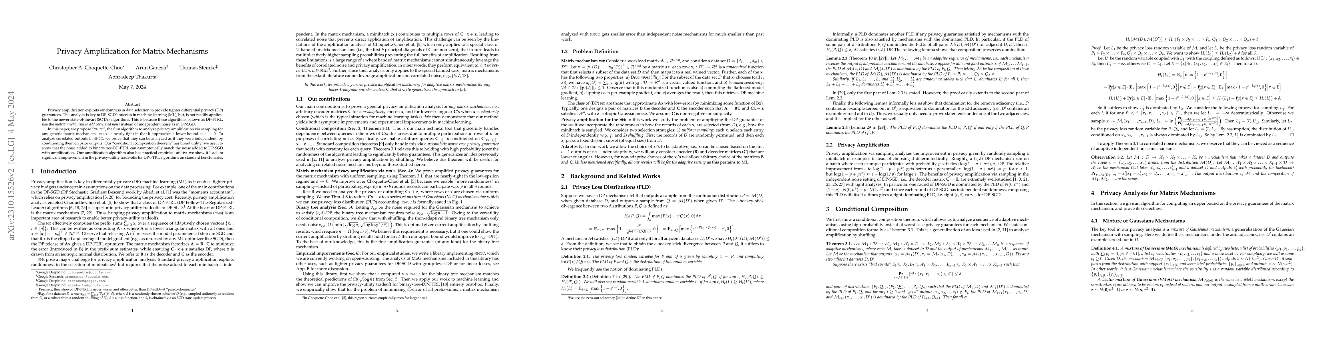 Thumbnail for Privacy Amplification for Matrix Mechanisms
