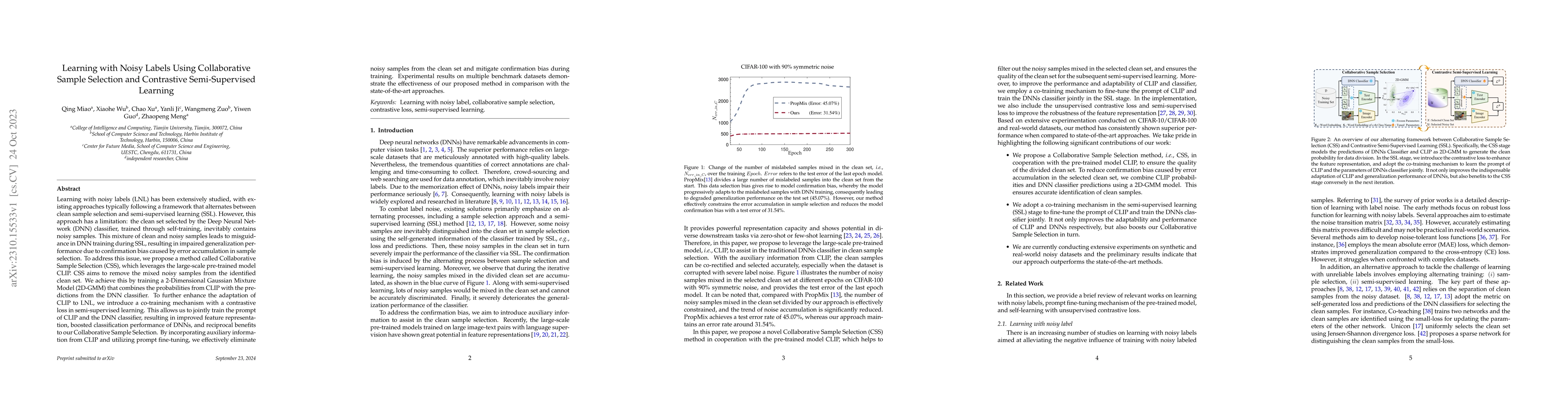 Thumbnail for Learning with Noisy Labels Using Collaborative Sample Selection and
  Contrastive Semi-Supervised Learning