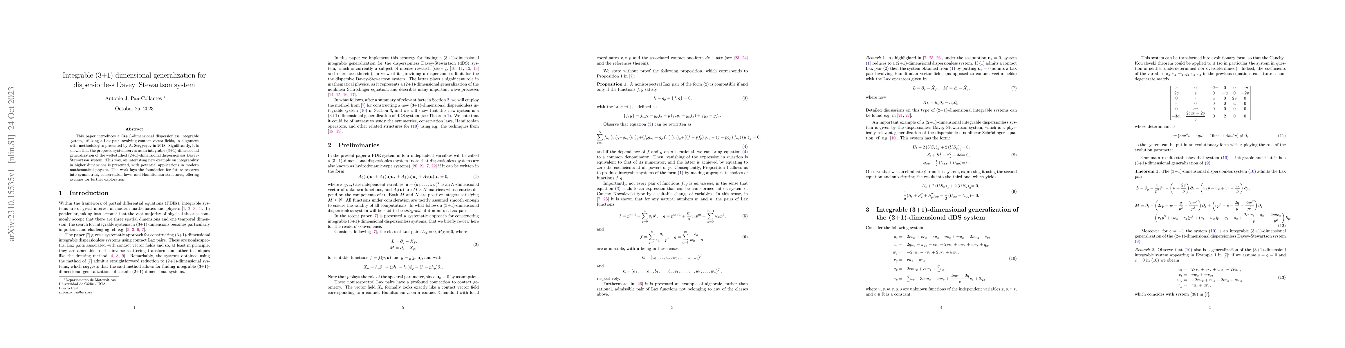Thumbnail for Integrable (3+1)-dimensional generalization for dispersionless
  Davey--Stewartson system