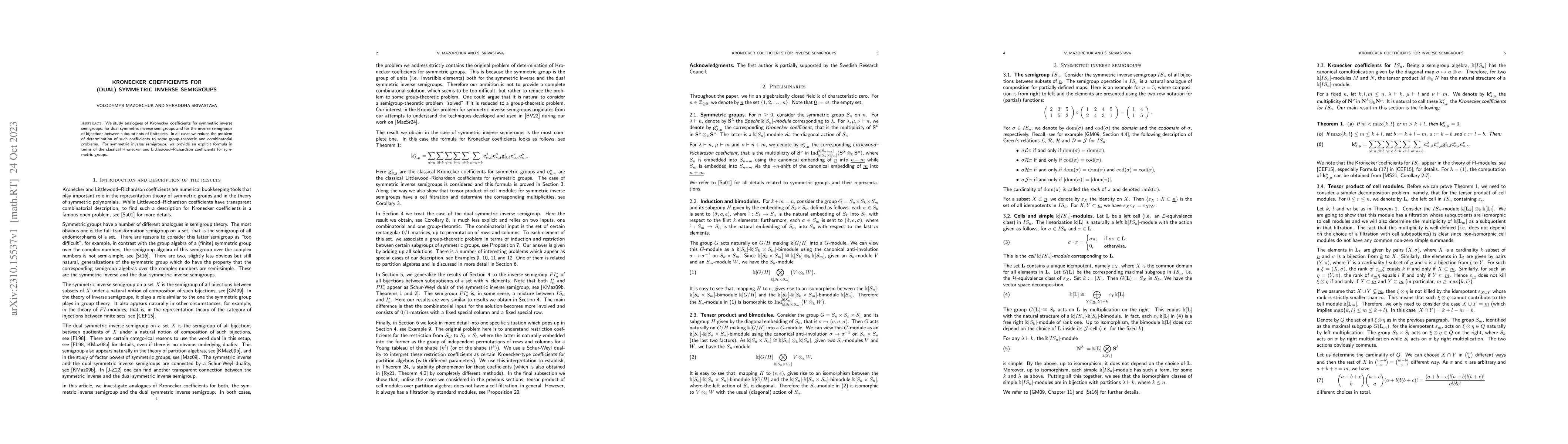Thumbnail for Kronecker coefficients for (dual) symmetric inverse semigroups