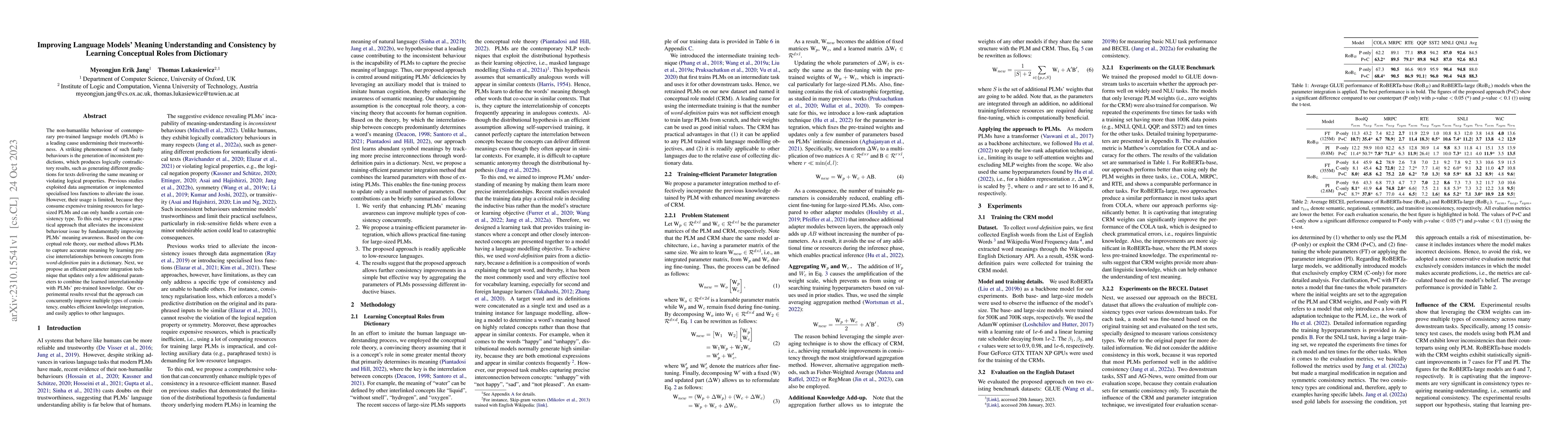 Thumbnail for Improving Language Models Meaning Understanding and Consistency by
  Learning Conceptual Roles from Dictionary