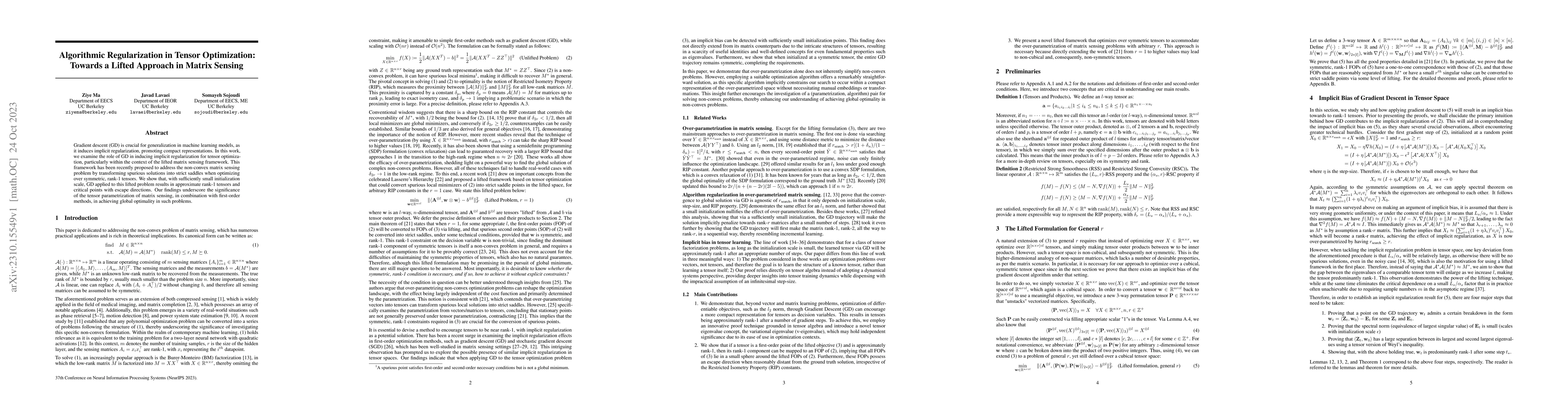 Thumbnail for Algorithmic Regularization in Tensor Optimization: Towards a Lifted
  Approach in Matrix Sensing