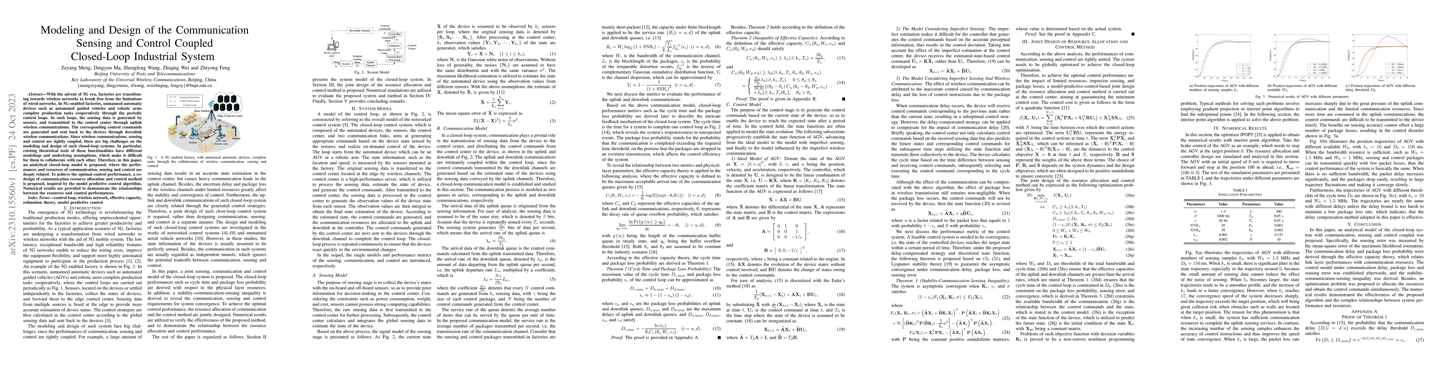 Thumbnail for Modeling and Design of the Communication Sensing and Control Coupled
  Closed-Loop Industrial System