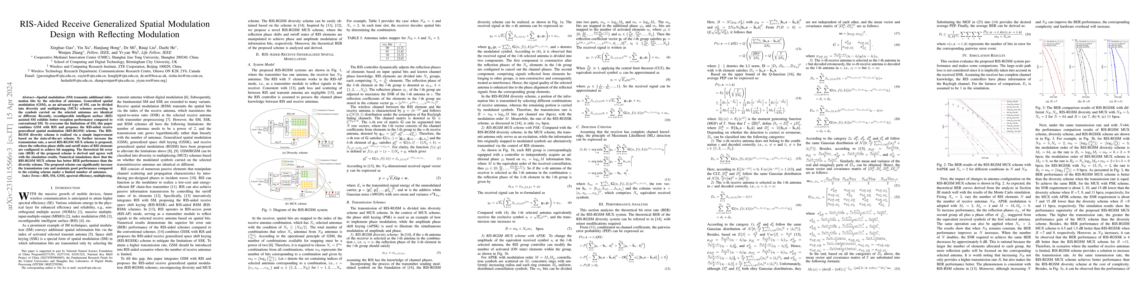 Thumbnail for RIS-Aided Receive Generalized Spatial Modulation Design with Reflecting
  Modulation